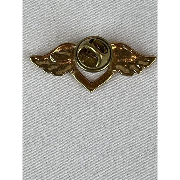 Vintage Signed Marci Winged Open Heart Angel Wings Gold Tone Lapel Pin - Picture 6 of 7